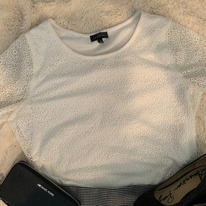 [The Limited] Short Sleeve Lace Overlay Top